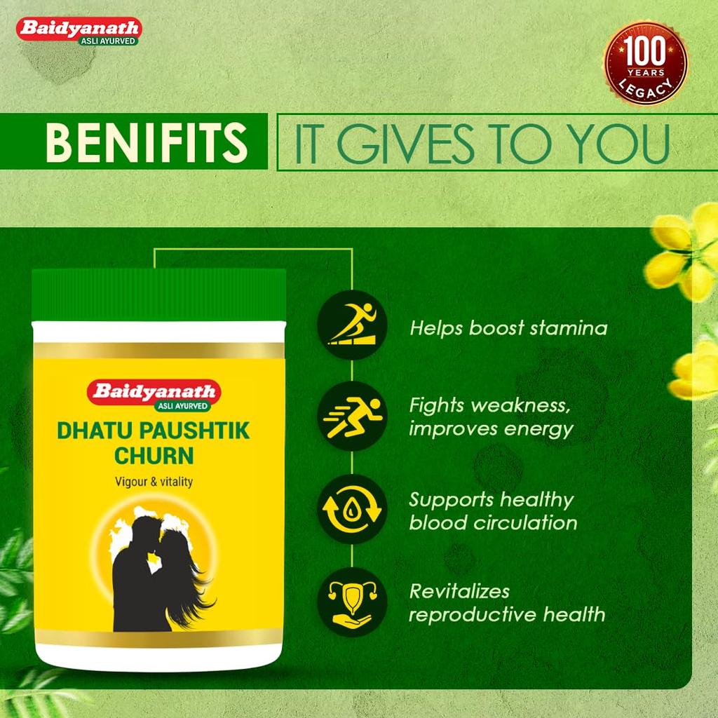 Baidyanath Dhatu Paushtik Churna 100g Ayurvedic Herbal Powder for Strength Stamina and Daily Energy with Ashwagandha Safed Musli Kaunch Beej