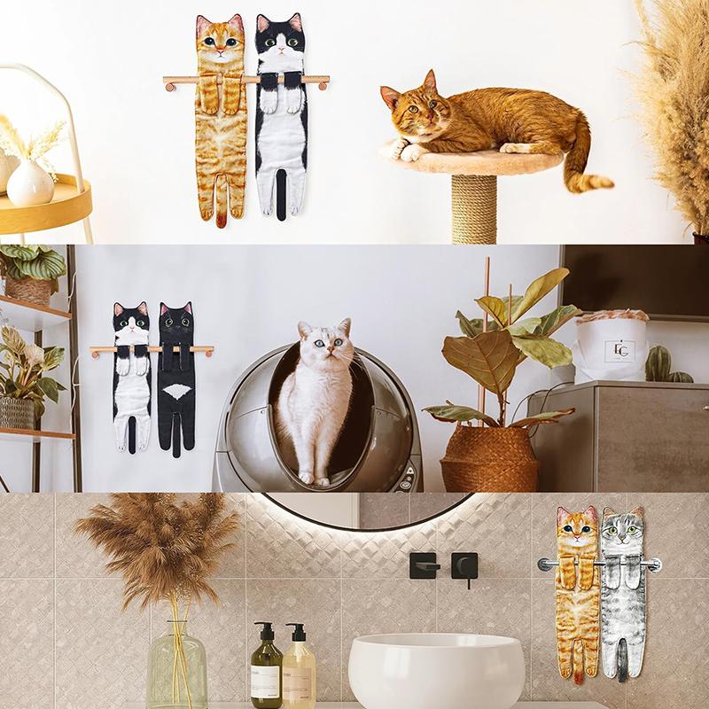 Funny Cat Hand Towels Kitchen Bathroom Hand Towel With Hanging Loops Soft Absorbent Home Decor Dishtowel For Cat Lover Gifts
