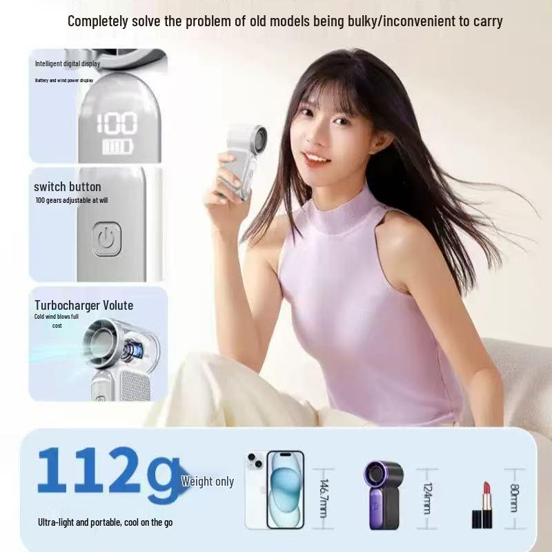 X688 High-Speed Mini Handheld USB Fan: Long Battery Life, Portable, Turbine-Powered for Outdoor Use