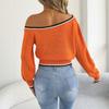 Women's Off Shoulder Ribbed Knit Pullover Sweater Long Sleeve Fall Top