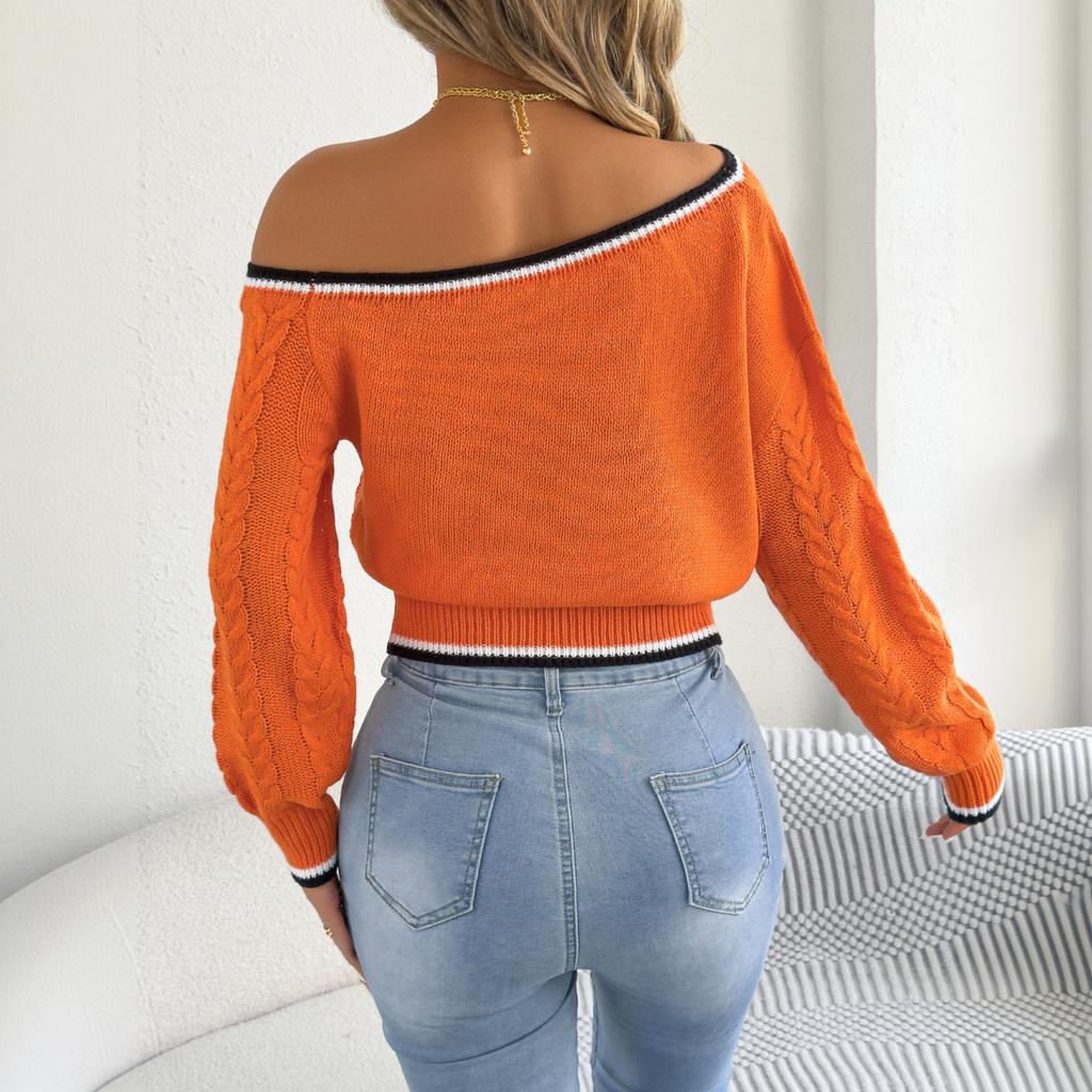 Women's Off Shoulder Ribbed Knit Pullover Sweater Long Sleeve Fall Top