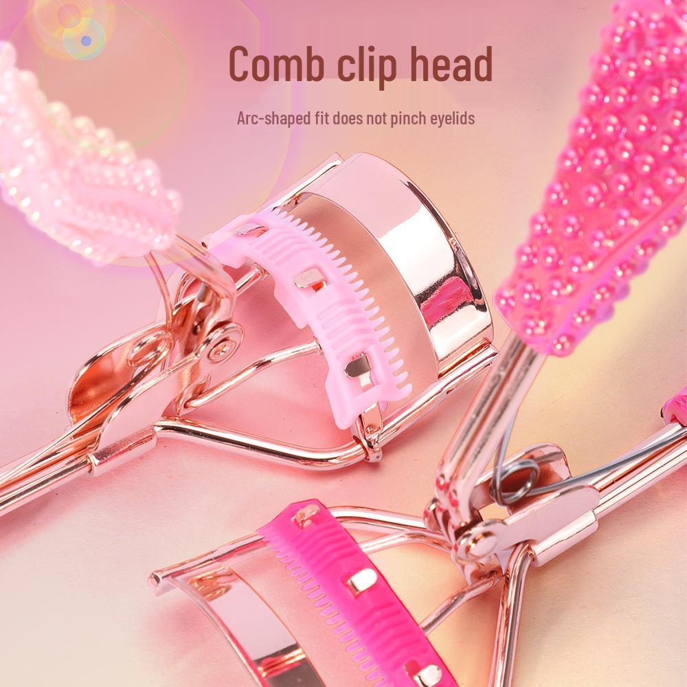 Press Eyelash Curler with Pink Handle & Carbon Steel for Natural Curling – Beauty Tool in Box.