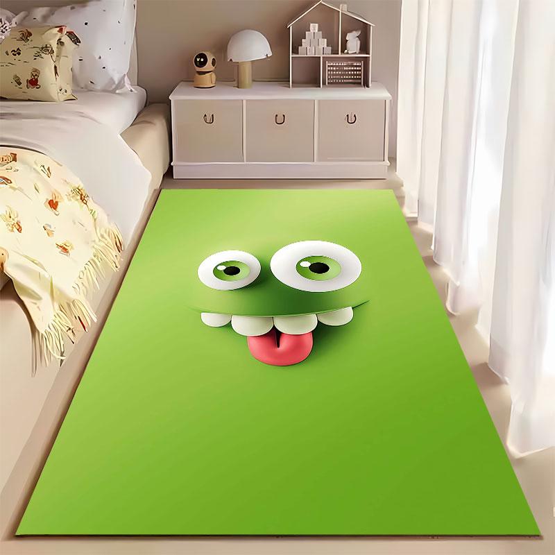 Cute Green Monster Face Carpet suitable as a non-slip mat for the living room or bedroom sofa
