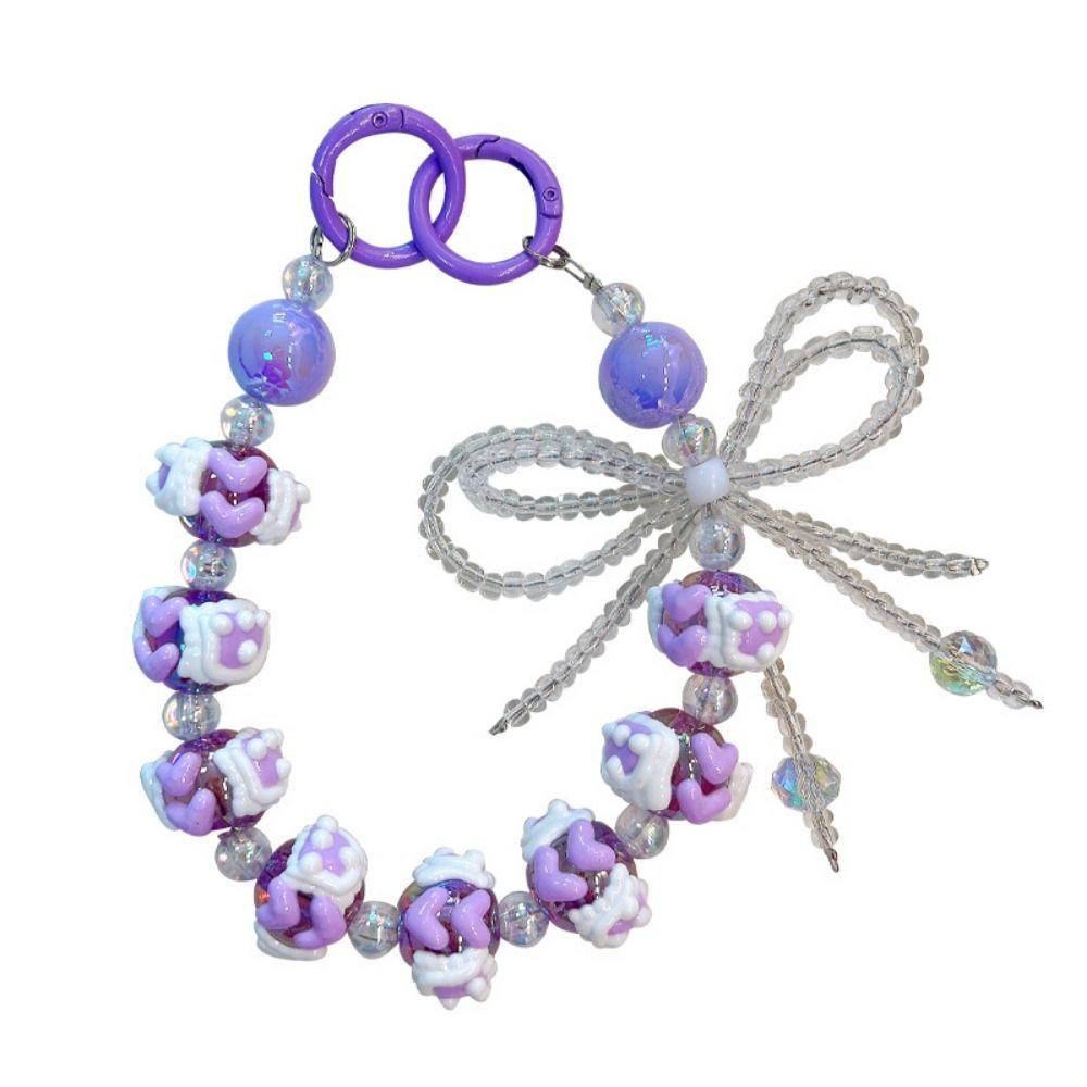 Anti-lost Bow String Bead Mobile Phone Chain Colorful Ball Beaded Phone Strap  Female Lady Girl