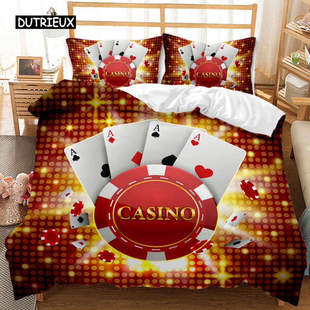 Poker Duvet Cover Set Card Game Bedding Set Gamer Playing Duvet Cover Retro Game Adults Double Queen King Polyester Qulit Cover
