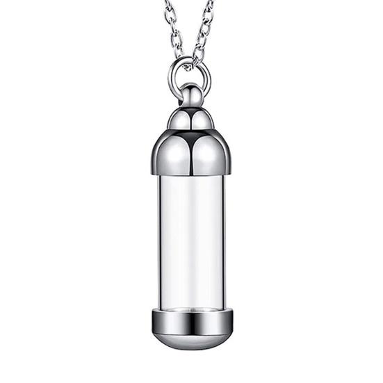 Pendant Necklace with Leak-Proof Steel Transparent Capsule Screw Cap Stainless Design Souvenir Keepsake