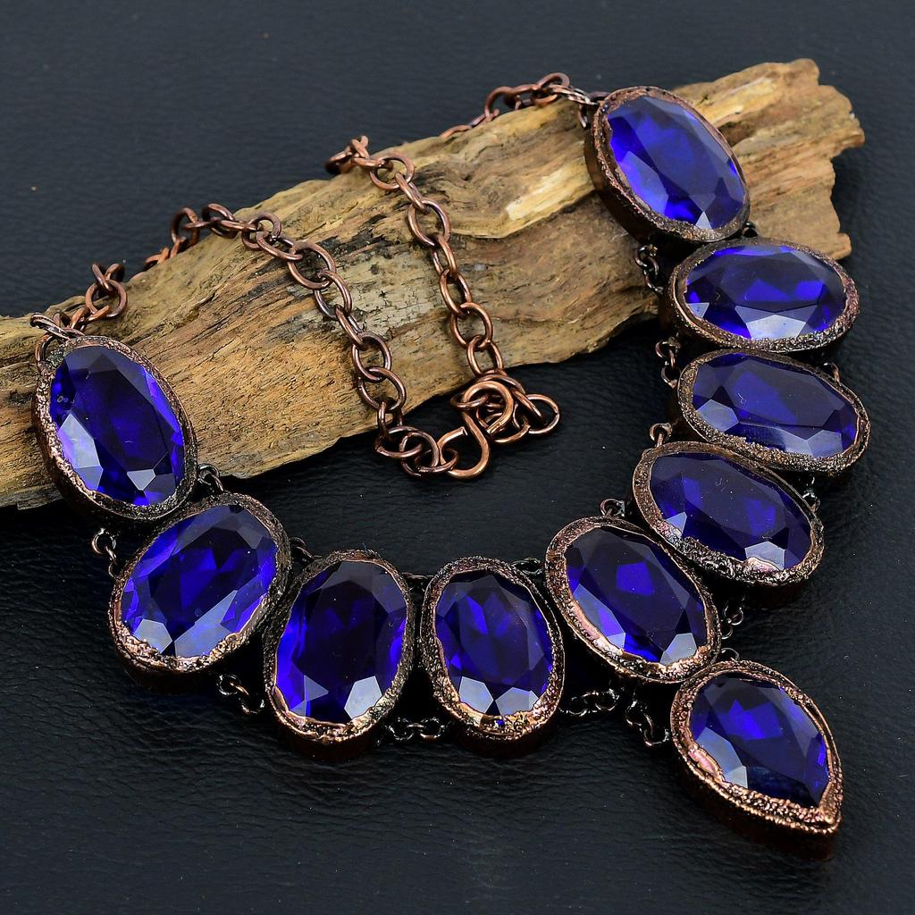 Tanzanite Handmade Gemstone Necklace, Copper Electroformed Necklace Antique Jewelry, Adjustable Chain Necklace Engagement Gift