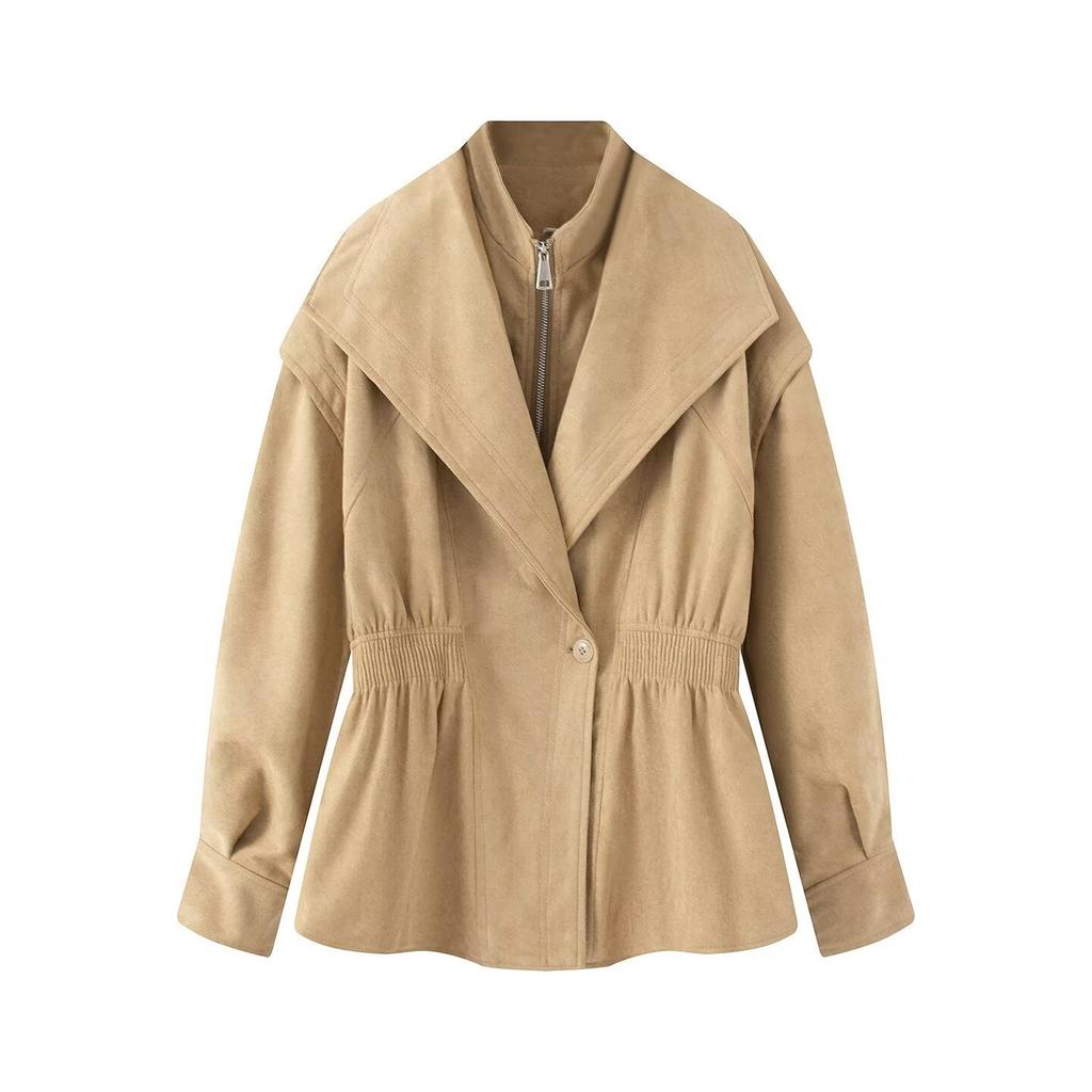 2026 Summer New Arrival: European and American Cross-border Women's Vintage British Double-Collar Suede Jacket W034 26099