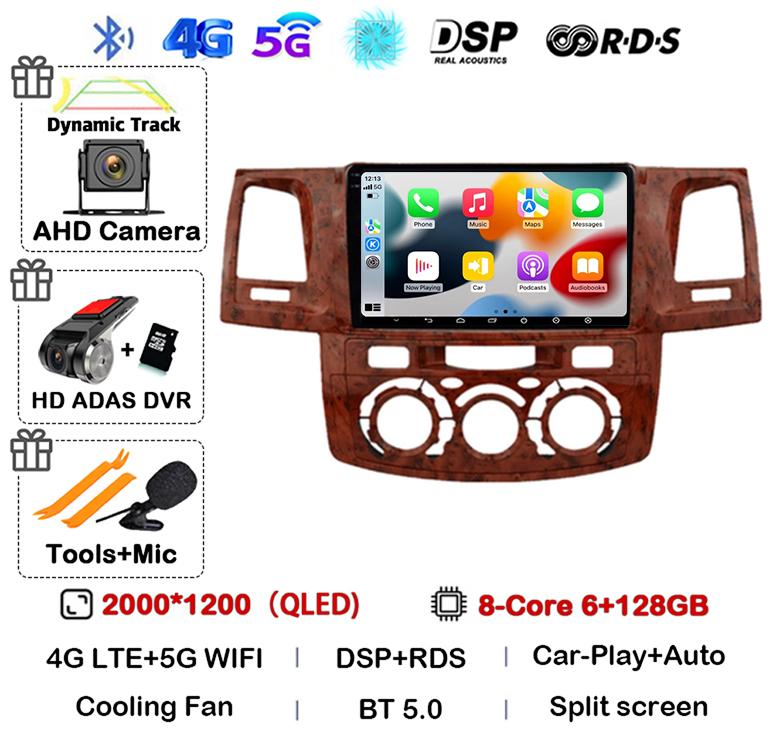 Android 14 Carplay Auto WIFI+4G Radio For Toyota Fortuner HILUX Revo Vigo 2007-2015 Stereo Car Multimedia Video Player GPS QLED