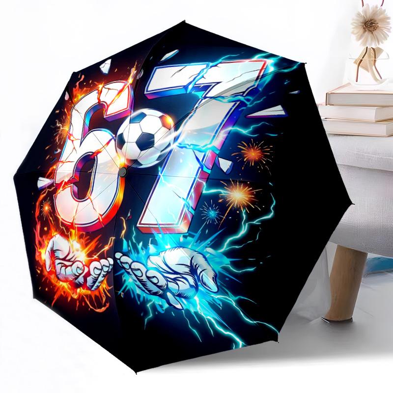 Dynamic Soccer Energy Portable Automatic Umbrella Sturdy 8-Rib Shaft Lightweight All-Season Travel Fashion Lovers Birthday/Christmas Gift