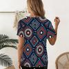 Women Plus Size U Neck Short Sleeve Printed T Shirt Geometric Pattern Navy Blue Curved Hem