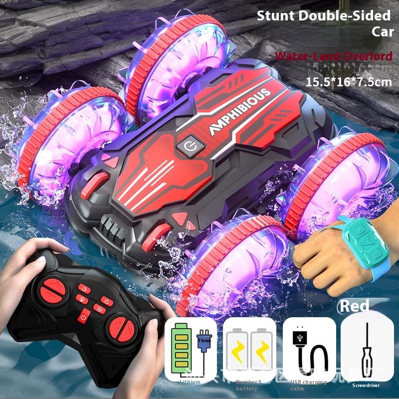 New Transparent Double-Sided Stunt Car Amphibious Four-Wheel Drive Lighting 2.4g Children'S Remote Control Car Toy Car Gift