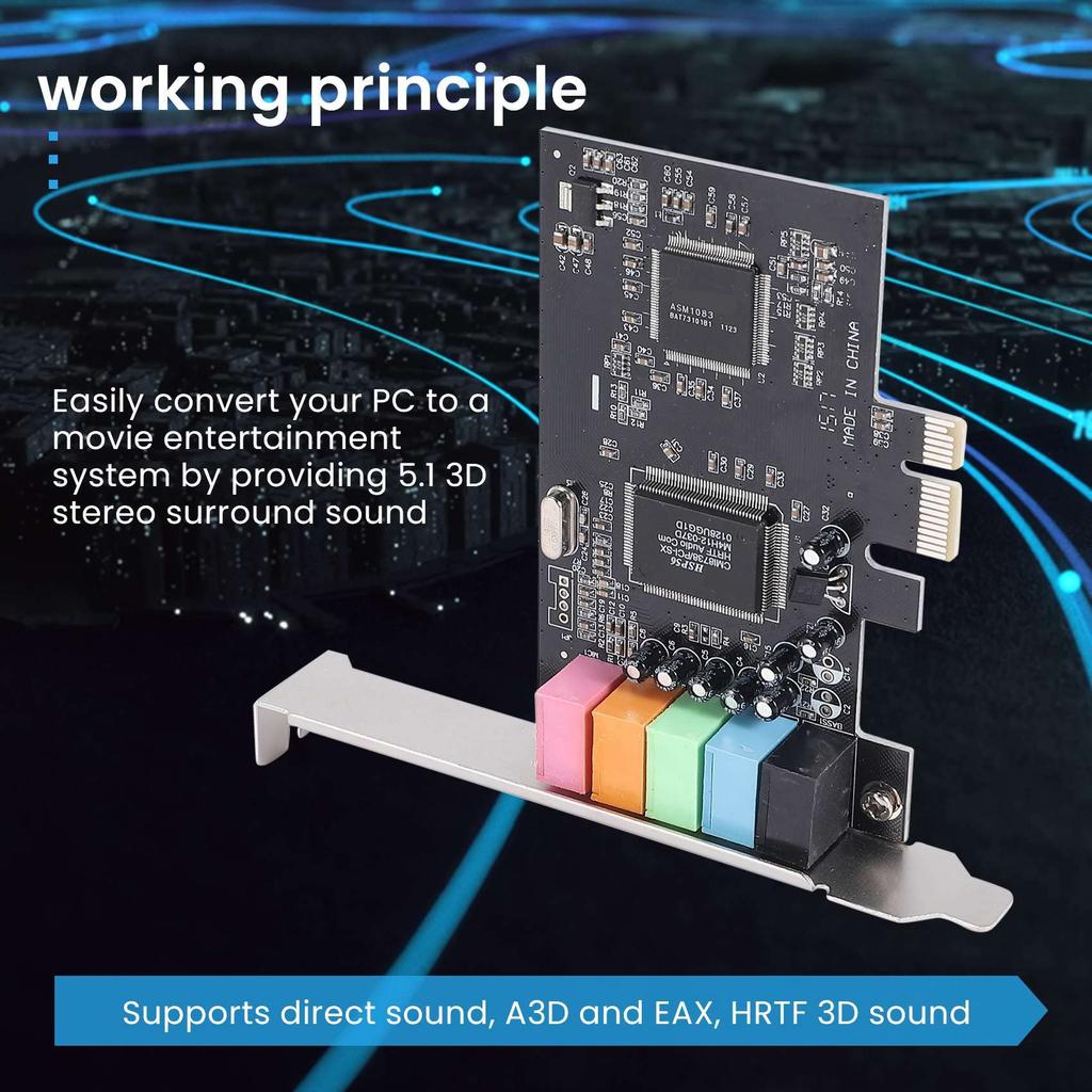 Xsdjasd PCIe Sound Card 5.1, High Sound Performance PC Sound Card PCI Express Surround Card with 8738 Chip and 3D Stereo Audio