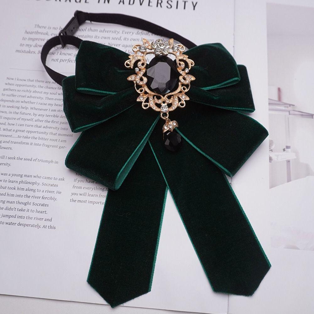 Retro Polyester Bowtie velvet Adjustable Collar Flower Diamond Collar Pins Women