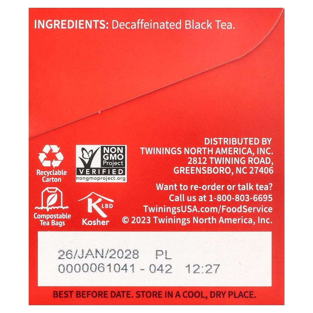 Twinings 100% Pure Decaffeinated English Breakfast Black Tea Bags, 25 Count, 50g (1.76oz)