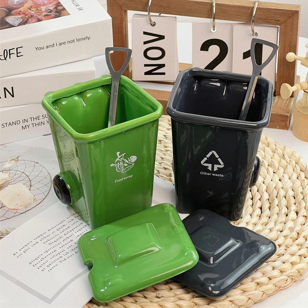 400ml Výrazný design odpadkového koše Hrnky Trendy Kancelářské hrnky na kávu Kreativní hrnky na kávu a mléko ve tvaru odpadkového koše