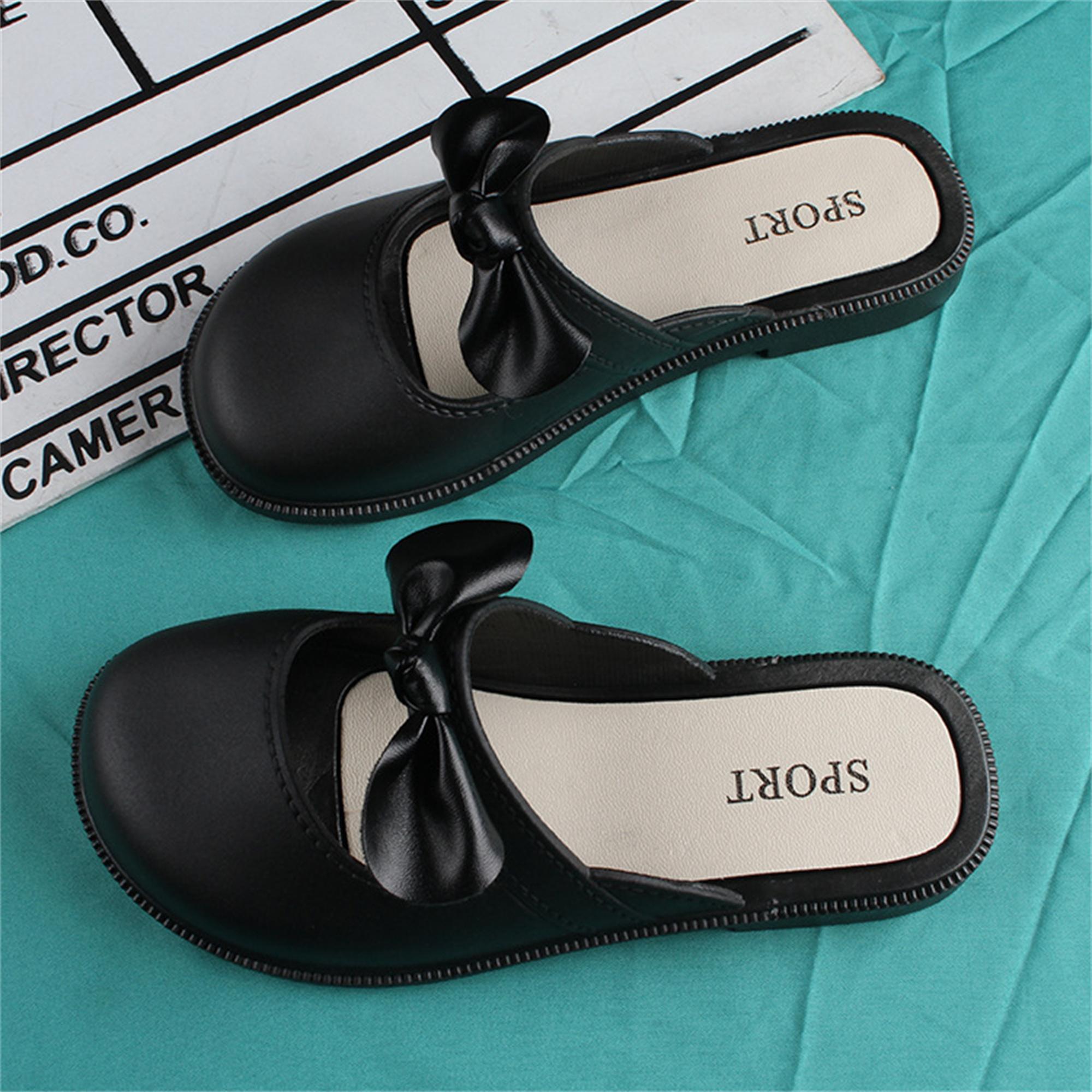 

Children s New Summer Baotou Slippers for Little Girls Fashion Outwear Solid Color Bow Tie Half Trailer Flat Bottom Sandals 30