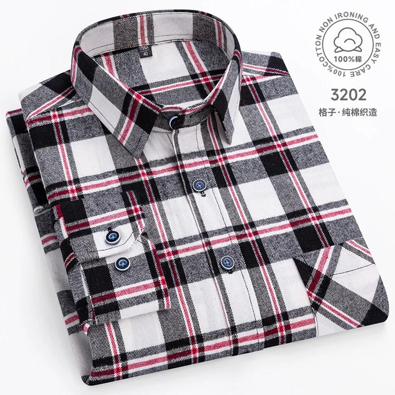 Camisas de Franela a Cuadros Para Hombre Manga Larga 100% Algodón Moda Casual Suave Ajuste Estándar Hombre Blusa Ropa Bolsillo Talla Grande 7XL 8XL