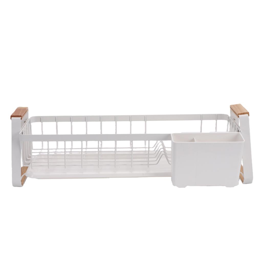 Dish Rack and Drain Board Kitchen Plate Cup Dish Drying Rack Tray Cutlery Dish Drainer with Wood Handle