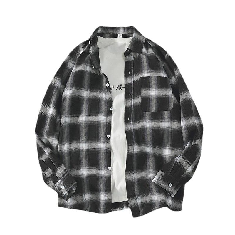 Spring Checkered Shirt Men's Long Sleeved Korean Trendy Loose Casual Teenage Couple Shirt Handsome Versatile Blouse
