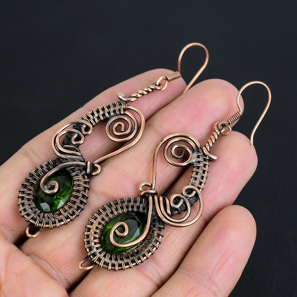 Peridot Earrings Gemstone Jewelry, 999 Copper Wire Wrapped Earrings, Handmade Jewelry Birthstone Earrings, Gift For Him