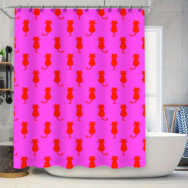 

Vintage Style Black Cats Shower Curtain With Pink Background Classic 50S Retro Design For Bathroom Decorations 90x180cm