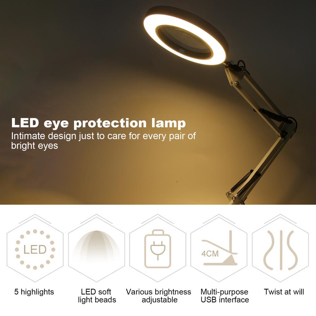 5X Magnifying Glass Lamp LED Chips with USB Interface 3000?6500K for Manicure Tattoo Using
