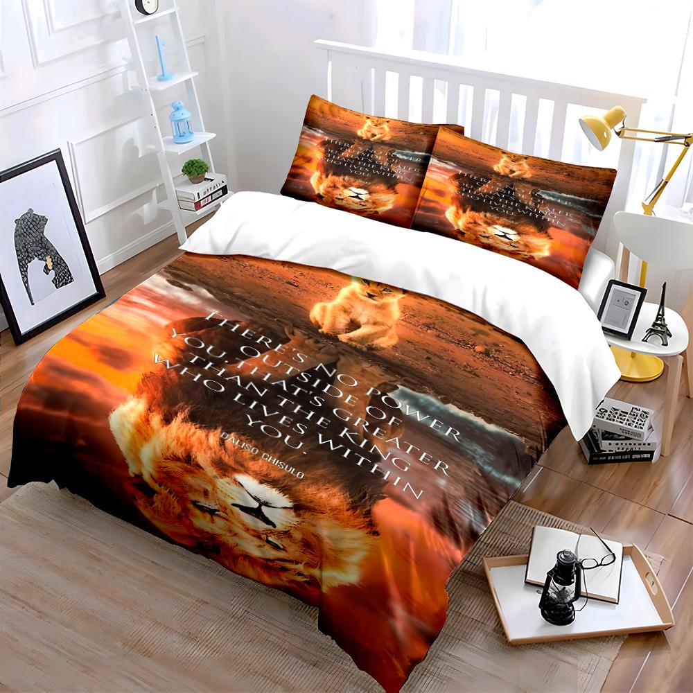 Lion and Cat Design Bedding Set Bedding Set (1 Duvet Cover, 2 Pillowcases, Duvet Not Included)