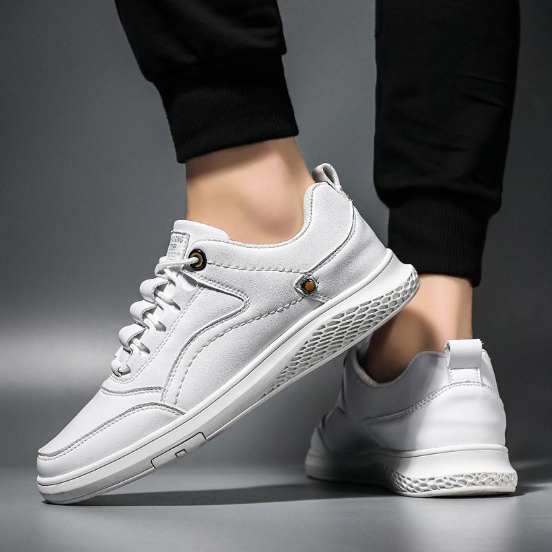 

Мужская обувь Повседневная кожаная вулканизированная обувь Дышащие кроссовки на шнуровке для бега Удобная обувь Кроссовки для мужчин на открытом воздухе Обувь 44 белый