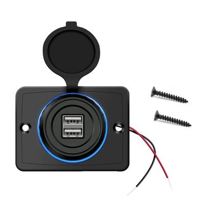 Dual USB Car Charger Socket with Indicator 12v 24v 3.1A Power Outlet for Car Boat Vehicle Bus RV ATV (Surface Mount Installation)