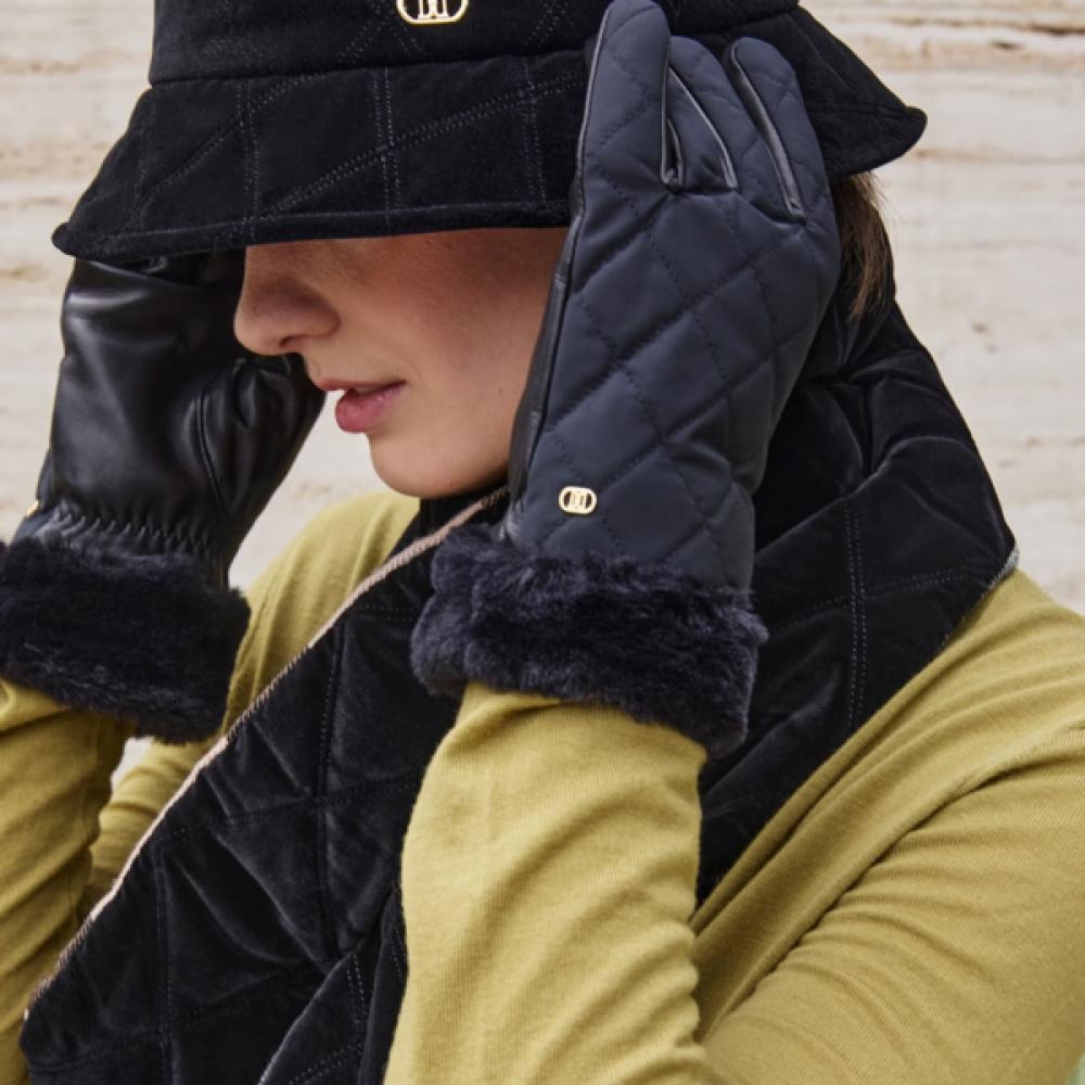 DakS Women S claSSic Black Fake Fur Padding Leather gloveS Dcgv5f730bk Single option