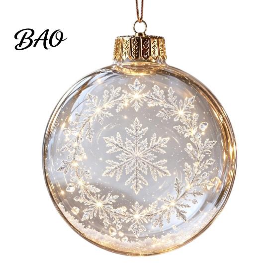 Christmas Party Favors Glowing Story Ornament, Light?Up Mini Holiday Scene Hanging Ball with Warm Reusable Plastic Baubles LED Light, Clear