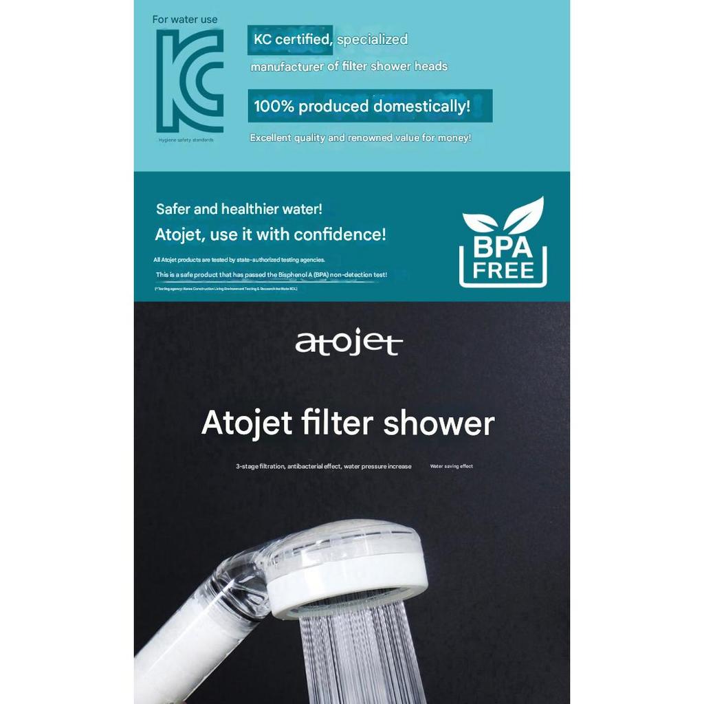 atojet Filter Duschkopf Set – Hochdruck Wassersparender Duschkopf mit Dreifachfiltration, Koreanisch