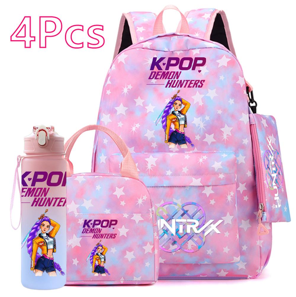 4Pcs/set KPOP Printed Backpack Handbag Pencil Case Withh 750Ml Water Bottler for Teenager Boy Girl Large Capacity Bookbag Schoolbag Drinking Cup