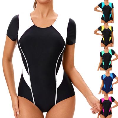 Maillot de bain une pièce conservateur sans manches pour femme, dos nu, sexy, couleur assortie, avec coussinet de poitrine