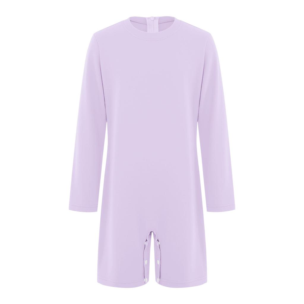 Combinaison Adaptative Unisex pour Enfants Col Rond Manches Longues Boutons-Pression à l'Entrejambe Couleur Unie Besoins Spéciaux