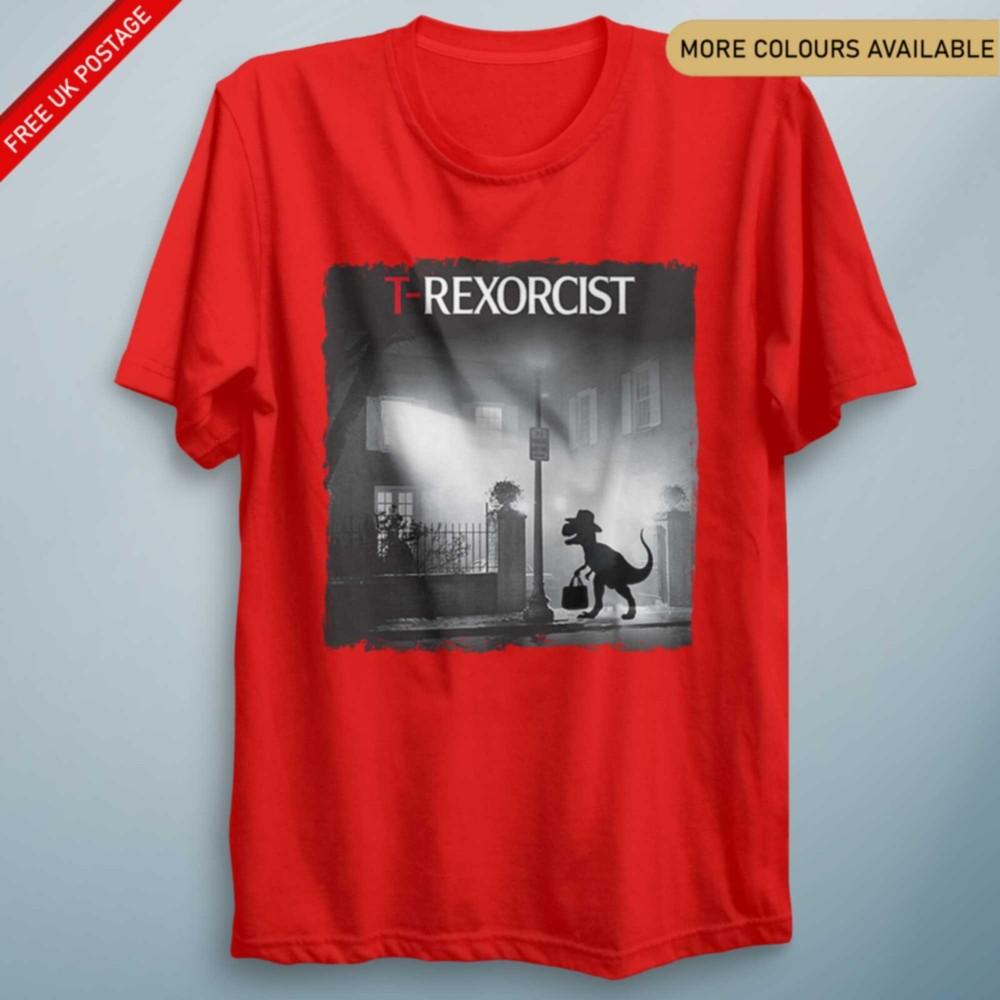 T Rexorcist Parody Exorcist Horror T Shirt Funny Dinosaur Tee Adults Kids Top S