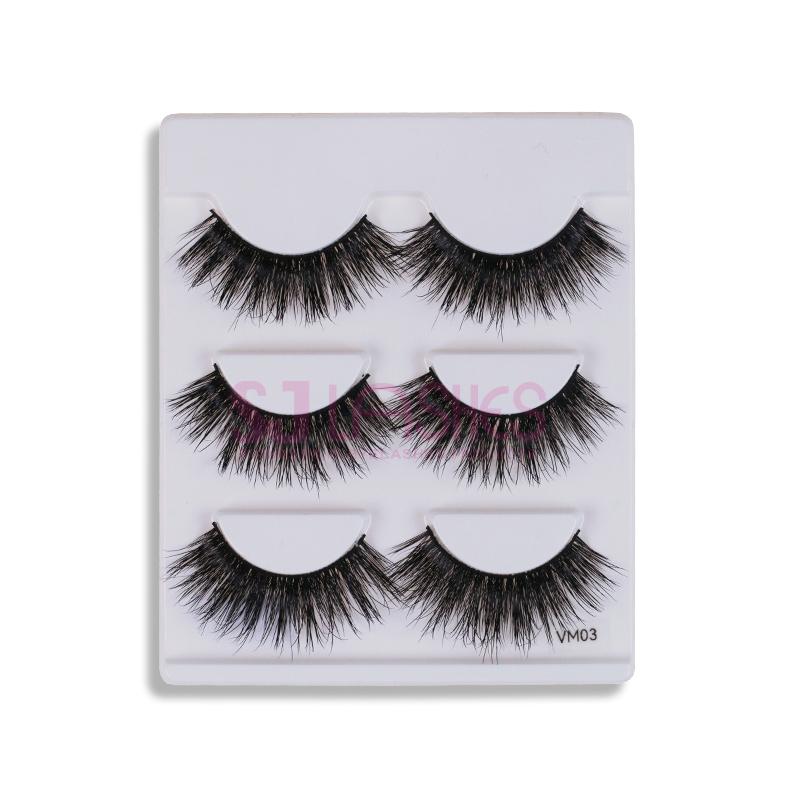 3 Pairs High Quality Strip Lashes Handmade Natural for Fluffy Mink Lashes Custom Logo Box Packaging