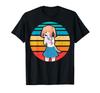 Vintage, Retro-Farbstil zwinkerndes Anime-Mädchen im Blusen-T-Shirt