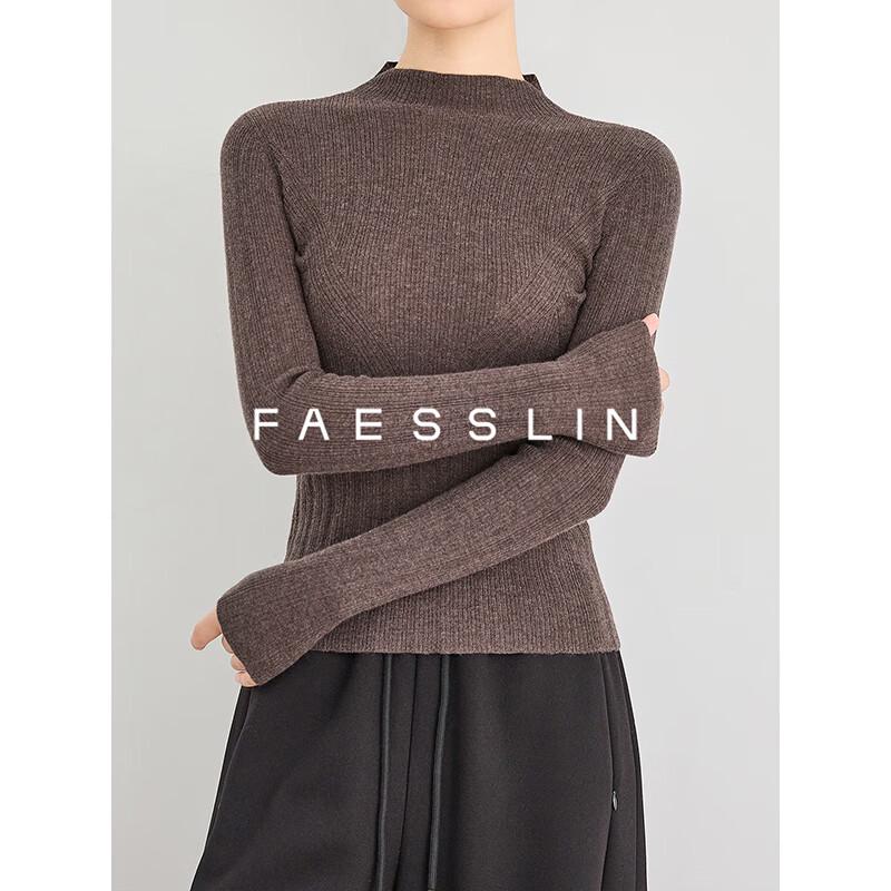 

FAESSLIN Women s 100% Wool Semi-High Collar Knit Top M