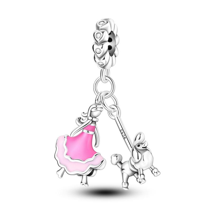 Suitable For 3Mm Authentic Bracelets Genuine Copper Color Pink Ballet Skirt Shoes Romantic Paris Decorative Charms Bead Elements Jewelry Creation