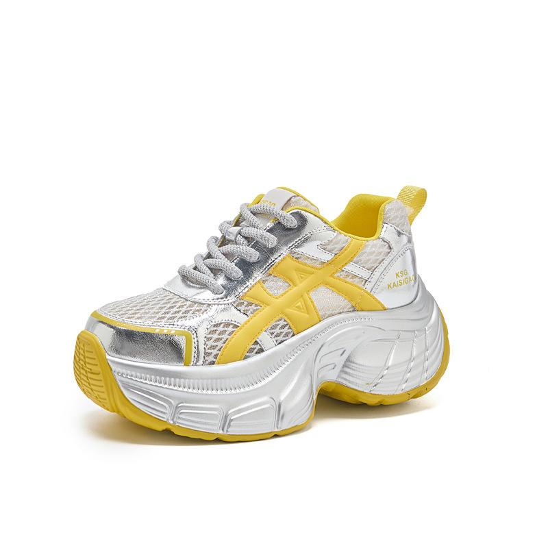 

Dad shoes women s 2025 summer new small inner height increase women s shoes sports and leisure shoes hollow breathable mesh shoes 42 жёлтый