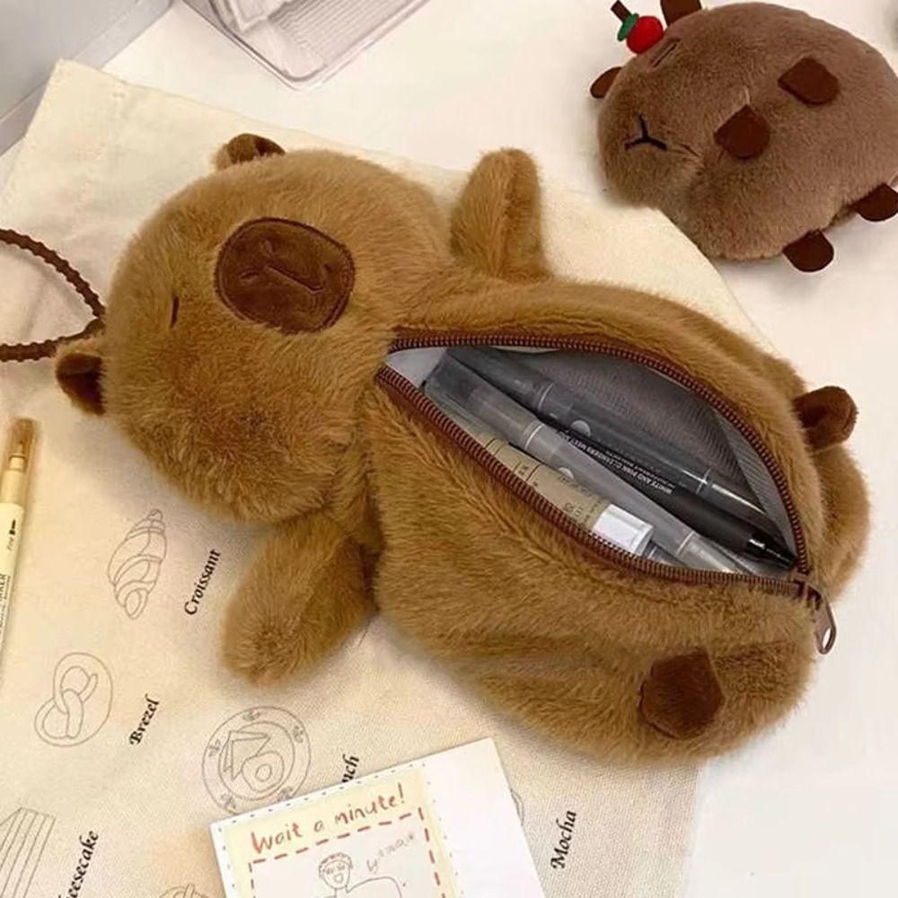 Capybara Toy Pencil Case Plush Storage Bag Cartoon Stationery Organizer  Student