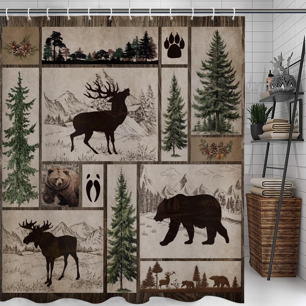 African Shower Curtain for Bathroom Elephant, Giraffe, Leopard Print  Cabin Tropical Forest Decorative Curtain With Hooks