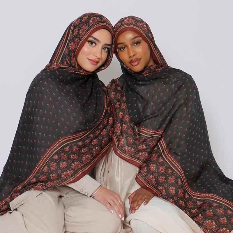 Watercolour Floral Printed Hijab Scarf Long Modal Breathable Light Weight Soft Shawl Cotton Rayon Viscose Woven Women Headban