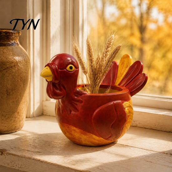 Rustikale Landhausstil-Ornamente Handbemaltes Harz-Truthahn-Ornament für Thanksgiving, Herbsternte Schreibtischaufbewahrung Sammler-Tierstatuen