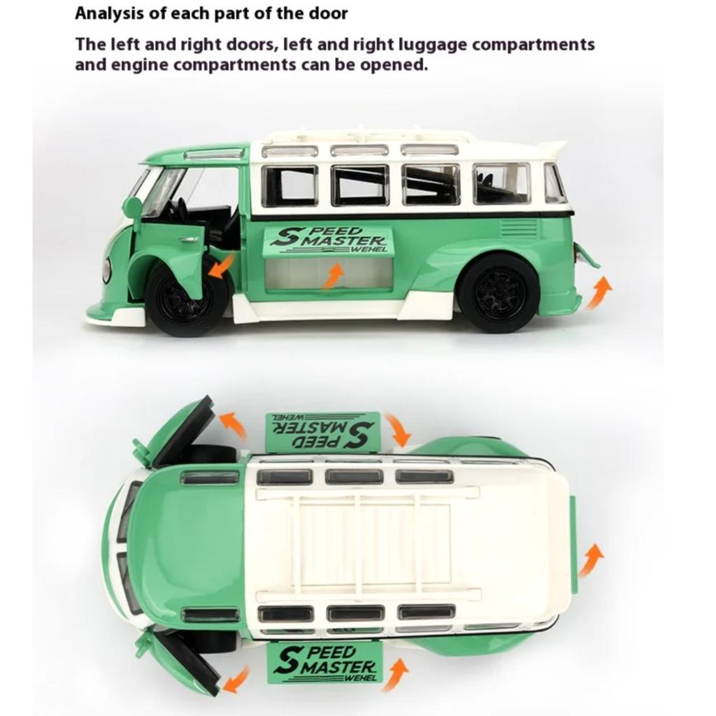 1/32 Scale Bus T1 Modified Alloy Metal Diecast Car Model VW Collection Vehicle Kids Toy Car Holiday Gifts Box Present Scale