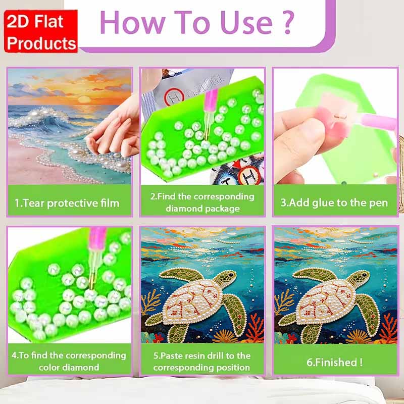 Pearl Painting Art Painting Kit for Adults and Beginners, Sea Turtle Sparkling Painting Craft Home Wall Decor Handmade Gift Idea