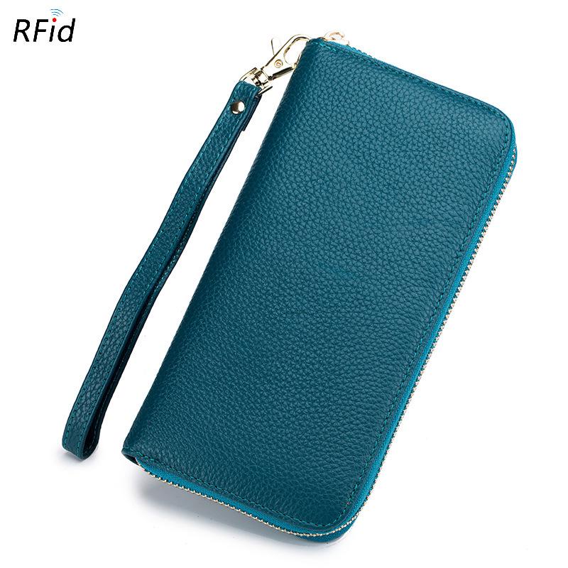 Genuine Leather Women's Wallet RFID Blocking Women Card Holder Luxury Cowhide Long Zipper Wallets Fashion Phone Bag Coin Purse