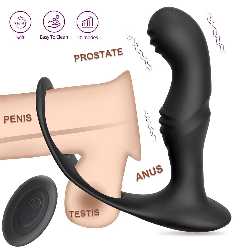 Male Prostate Massage Remote Anal Vibrator 10 Speeds Delay Ejaculation Cock Ring Testis Stimulate Anus Plug Butt Adult Sex Toys for Men